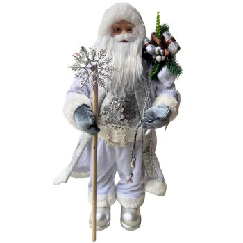 Papai Noel Em Pé Prata e Branco 60cm