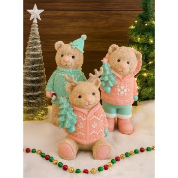 Urso Sentado de Ceramica Enfeite Natalino - 27cm