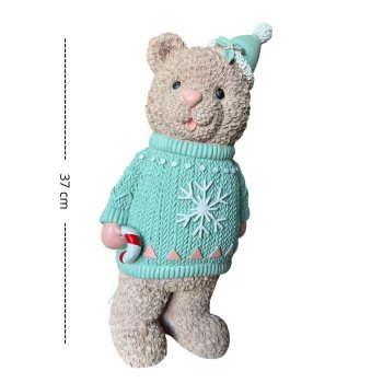 Urso Em Pé de Ceramica Enfeite Natalino - 37cm