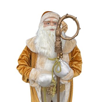 Boneco Papai Noel Dourado com Cajado - 1,25m