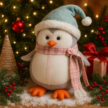 Boneco Pelucia Pinguim com Gorro - 40cm
