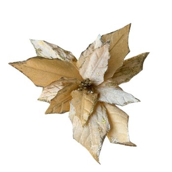 Flor Natalina Dourado com Glitter - 30cm