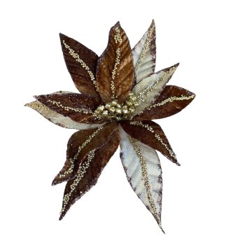 Flor Natalina Marrom com Dourado - 26cm