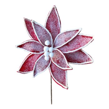 Flor Natalina Vermelha com Neve - 25cm