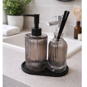 Kit Saboneteira com Difusor e Bandeja Cor Fume