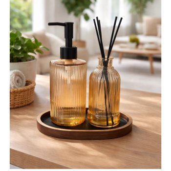 Kit Saboneteira com Difusor e Bandeja Cor Ambar