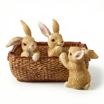 Cesta Decorativa Coelhos 16x18 100% Poliresina