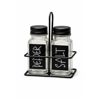 SALEIRO E PIMENTEIRO + SUPORTE ARAMADO PRETO/PRATA