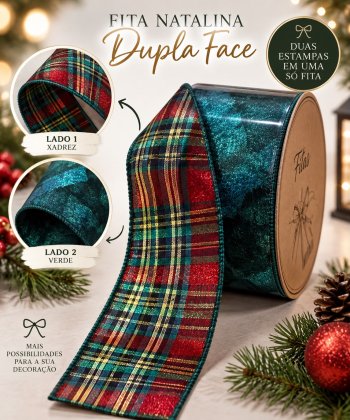 Fita decorativa Verde Aveludada/xadrez estilo tartan (escocês)
