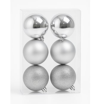 Kit 6 Bolas Decorativa N:8 Prata Mix