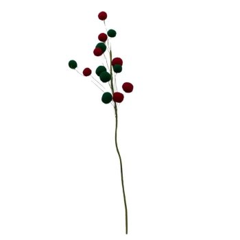 Galho Ponteira Pompom Verde e Vermelho 63cm