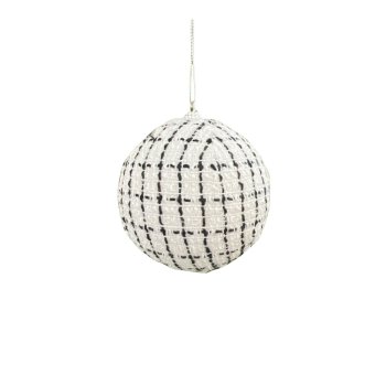 Bola Decorativa De Tecido Branca e Preta 10cm